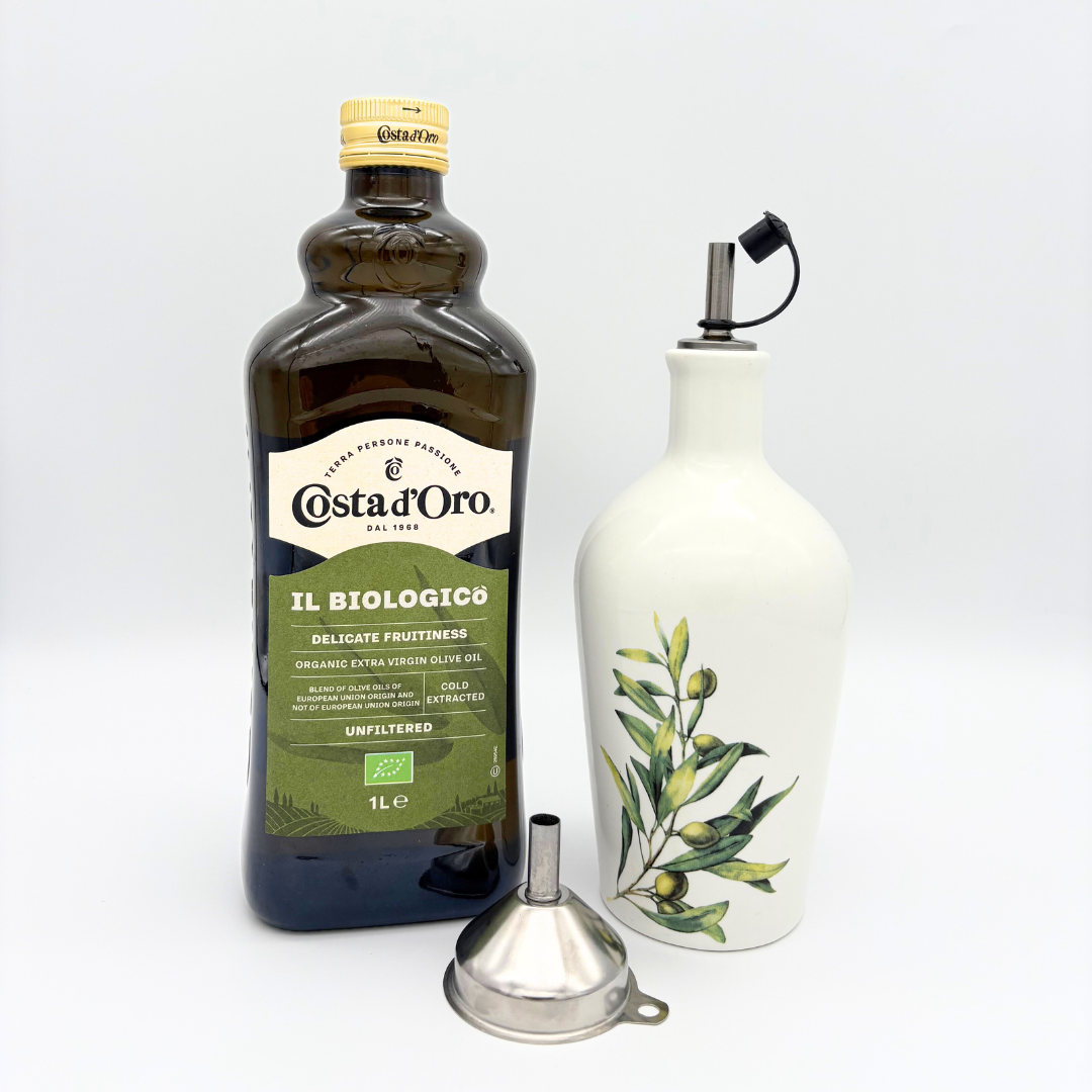 1L Biologische Extra Vierge Olijfolie + Keramische Schenkfles